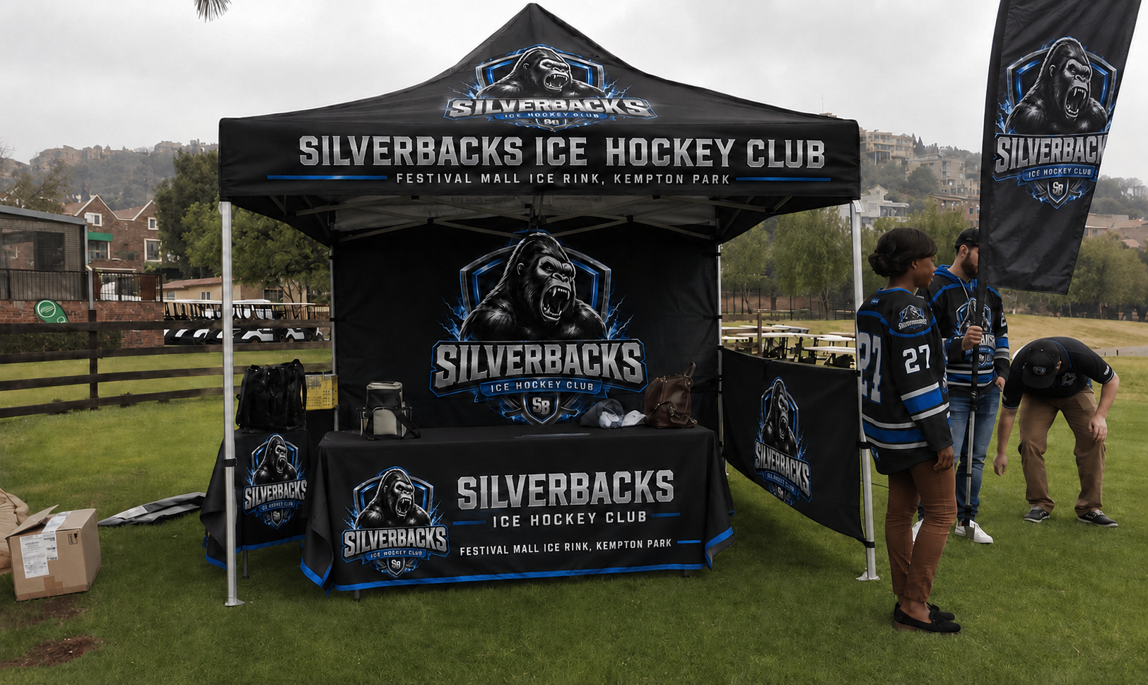 Silverbacks branded gazebo at a community event.