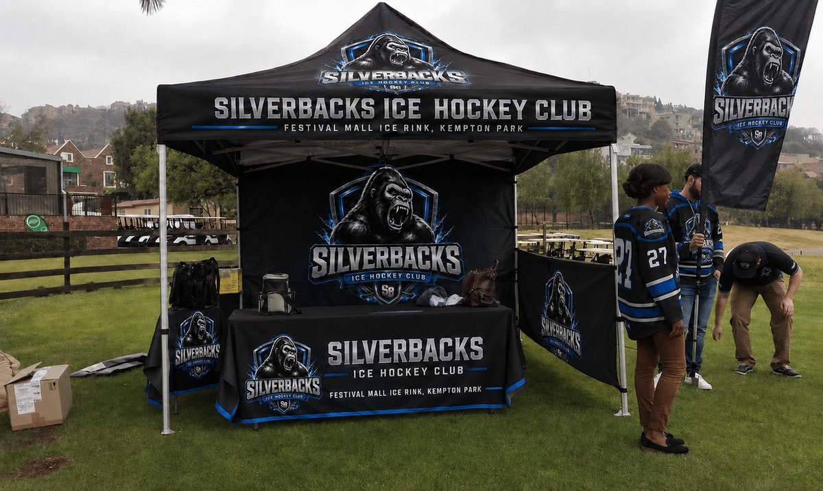 Silverbacks branded gazebo at a community event.