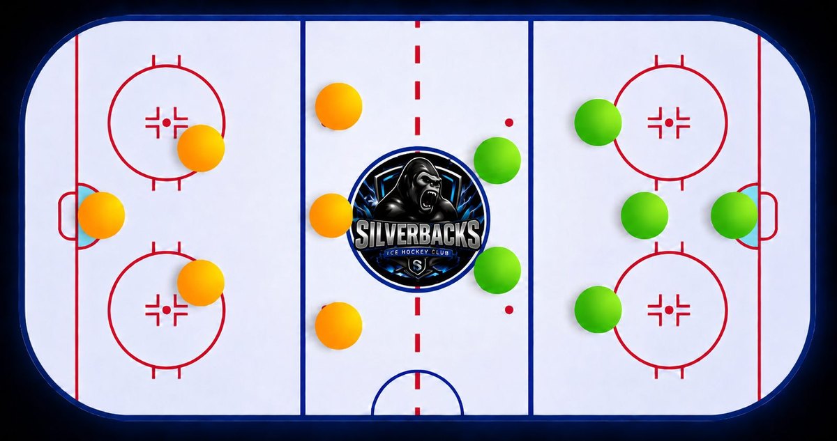 Silverbacks ice hockey rink diagram with team positions and club crest.