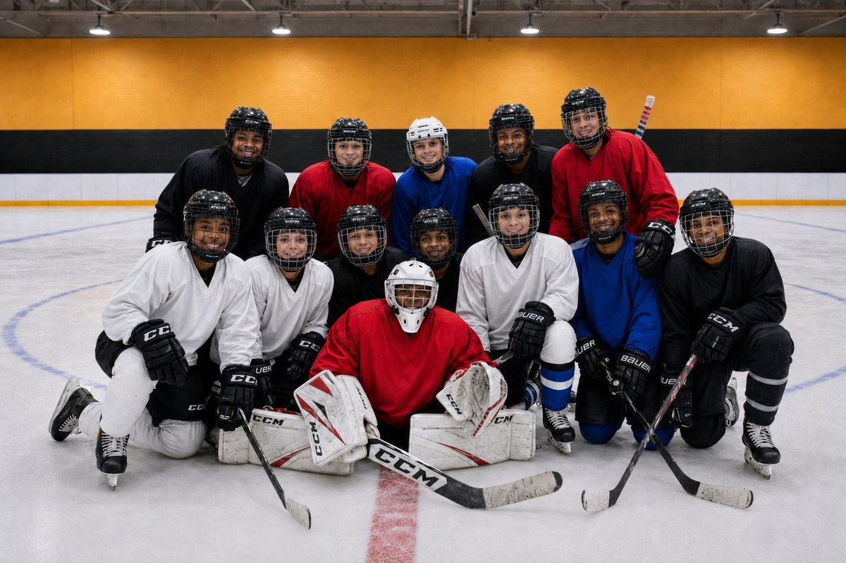 Silverbacks youth hockey team group photo at Festival Mall Ice Rink.